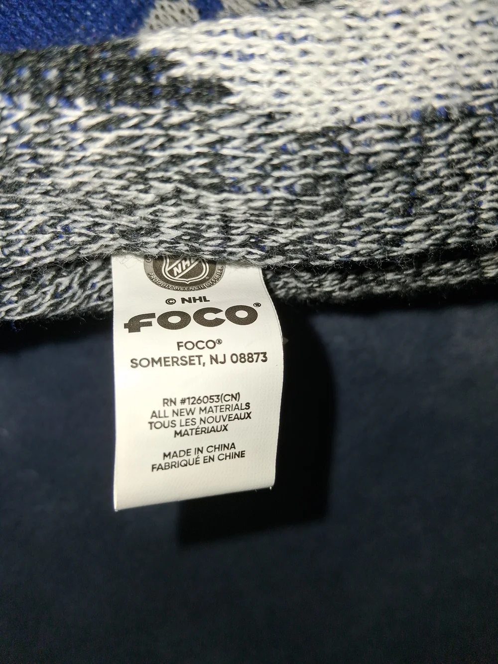 FOCO NHL Tampa Bay Lightning Knit Scarf Blue Gray White Officially Licensed